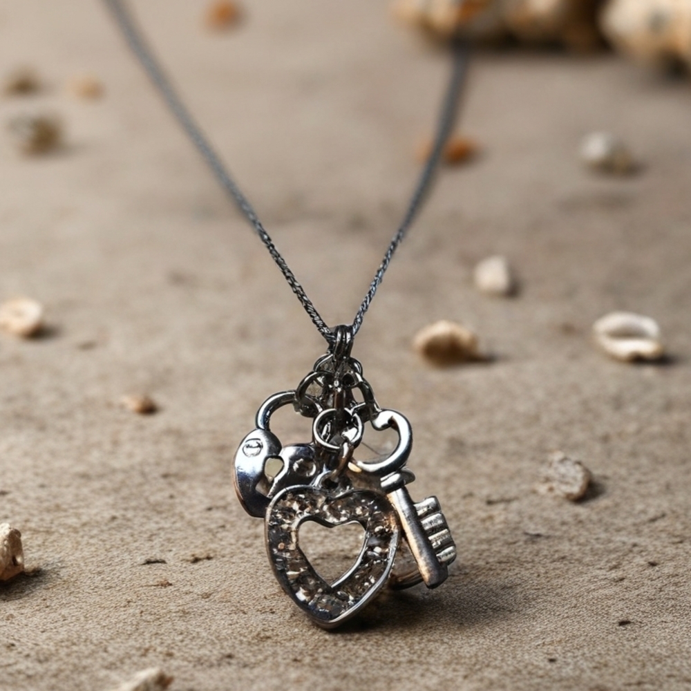 Silver Heart Key Pendant Necklace
